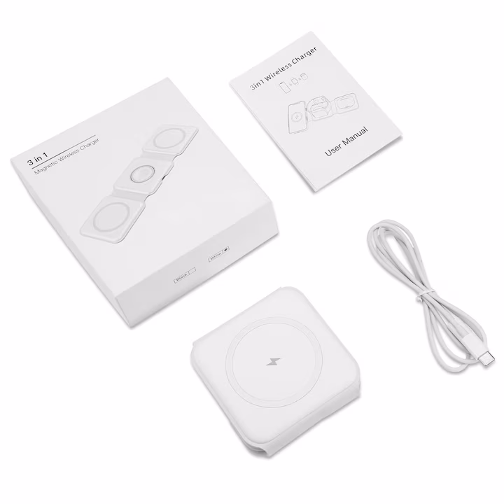 Încărcător Wireless Magnetic Pliabil 3 în 1, Încărcare Rapidă, Alb - imagine 2
