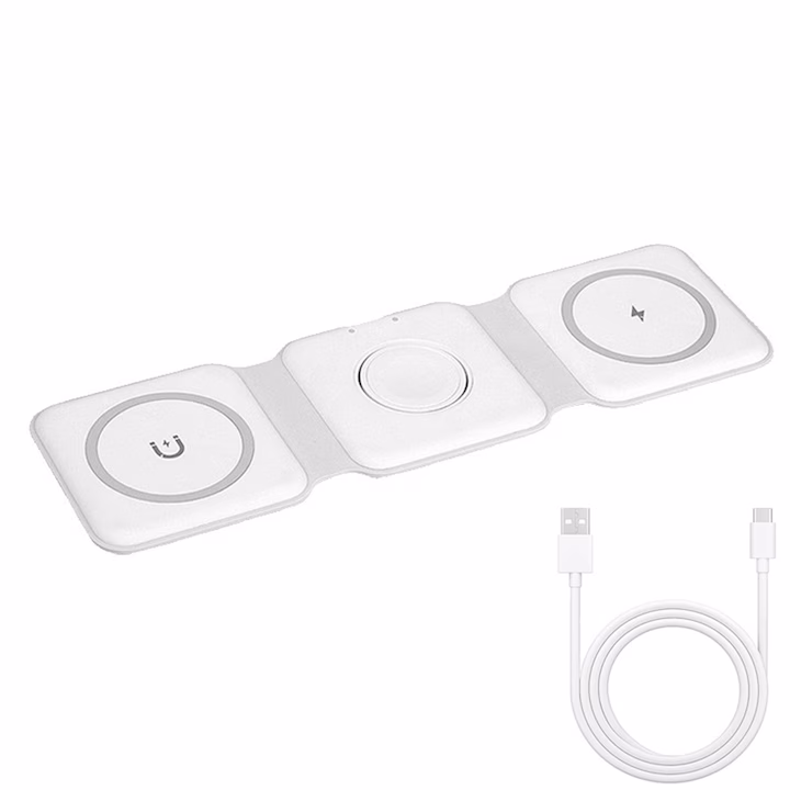 Încărcător Wireless Magnetic Pliabil 3 în 1, Încărcare Rapidă, Alb