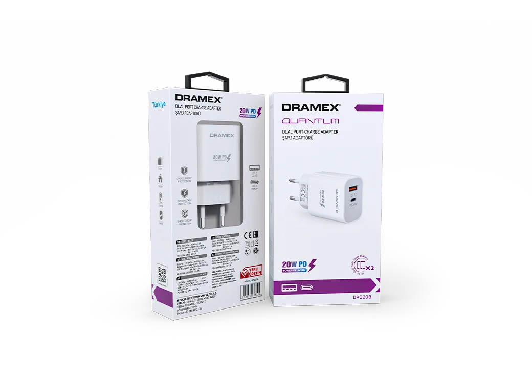 Adaptor Încărcare Dramex DPQ20B 20W PD, Type-C la USB-A - imagine 2