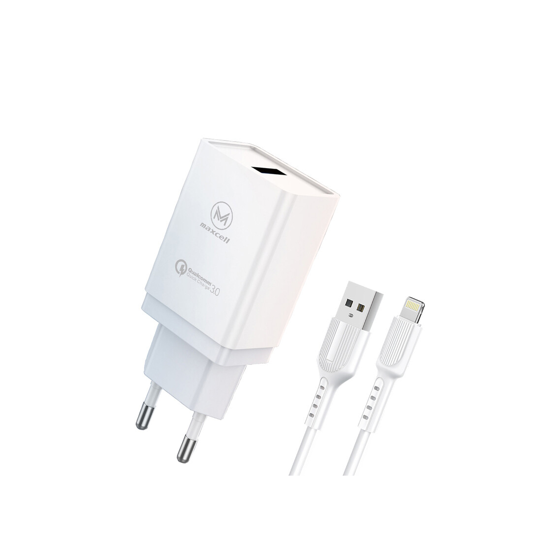 Maxcell (CDQ090) – Încărcător Rețea + Cablu USB-C, 18W, 3A, QC 3.0, White - imagine 2