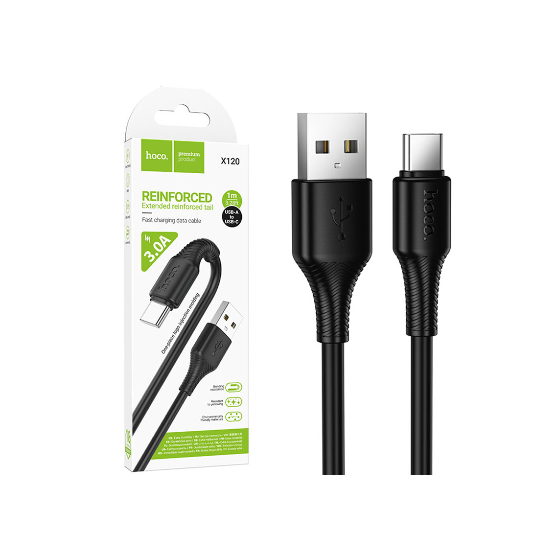Hoco (X120) » Cablu Date si Incarcare, USB la USB-C, 3A, 1m, BLACK