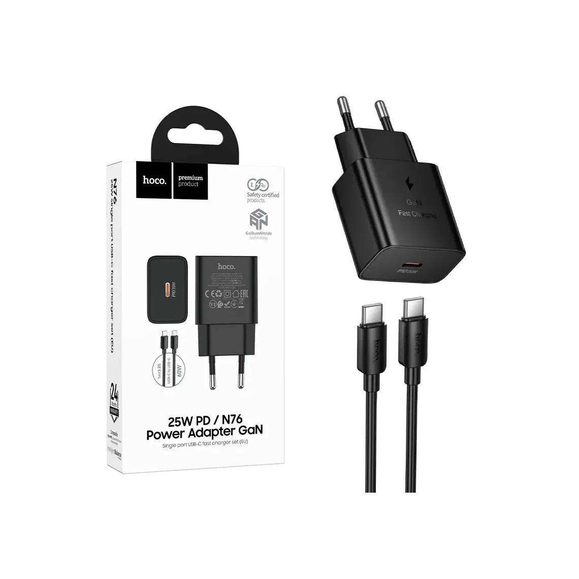 Hoco N76 – Încărcător de priză 25W USB-C Fast Charging, Black