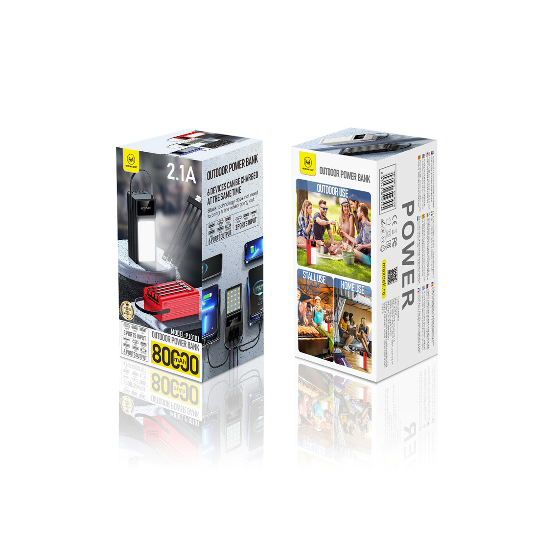 Maxcell (PJ0101) Baterie Externa, PowerBank, 2.1A,60.000mAh, 6 porturi iesire, Laterna 24 LED-uri, Digital Display