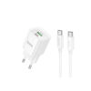 Incarcator Retea + Cablu USB-C, 1m, PD20W, 1xUSB-C, 1xUSB-A, White