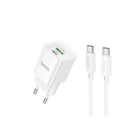 Incarcator Retea + Cablu USB-C, 1m, PD20W, 1xUSB-C, 1xUSB-A, White