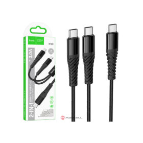 Cablu Date si Incarcare, USB-C la 2xUSB-C, 3A, 2 in 1, Braided, FastCharge, 1m, negru